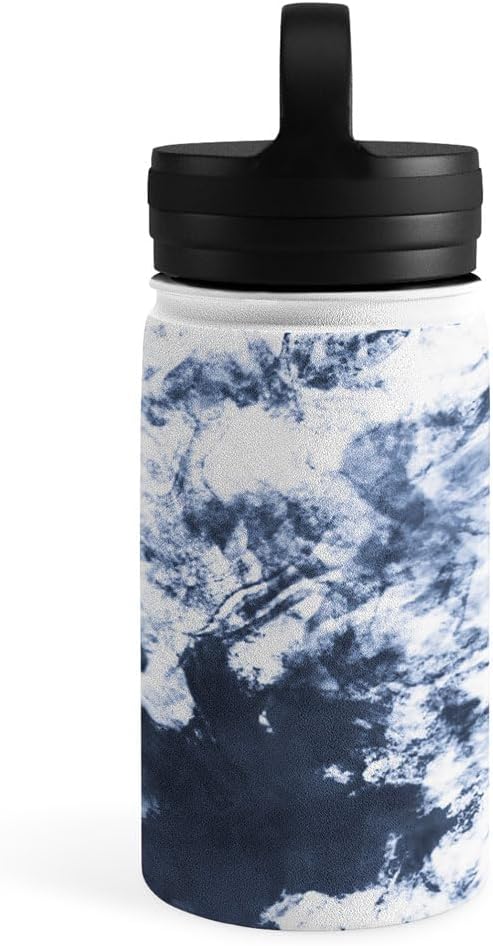 Deny Designs Water Bottle, Handle Lid 12 oz, Marta Barragan Camarasa Dark blue watercolor stains
