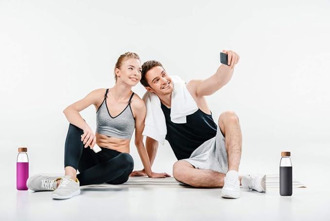 veegoal Glass Water Bottles 18 Oz Borosilicate with Bamboo Lid, BPA-FREE, Non-Slip Silicone Sleeve, and Stainless Steel Leak Proof Lid - Glass Water Bottle for Men and Women