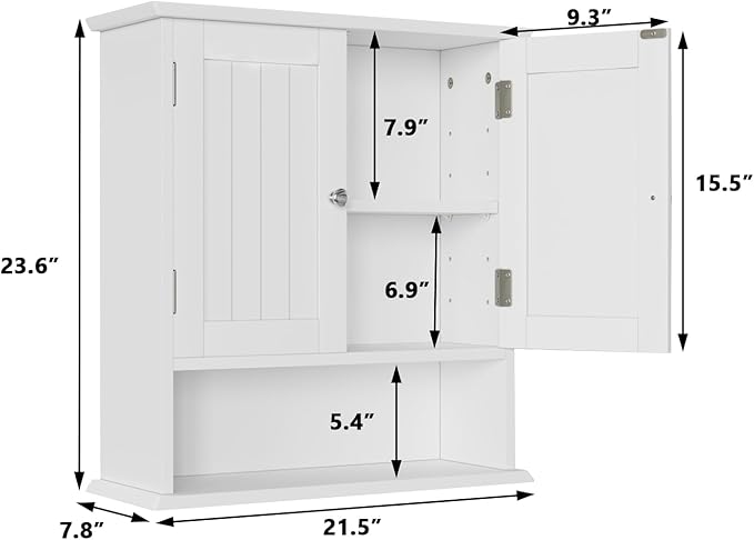 Smuxee White Bathroom Cabinet Wall Mounted, Small Bathroom Medicine Cabinet with 2 Door Adjustable Shelves, Bathroom Wall Cabinet Over Toilet for Laundry Room Kitchen
