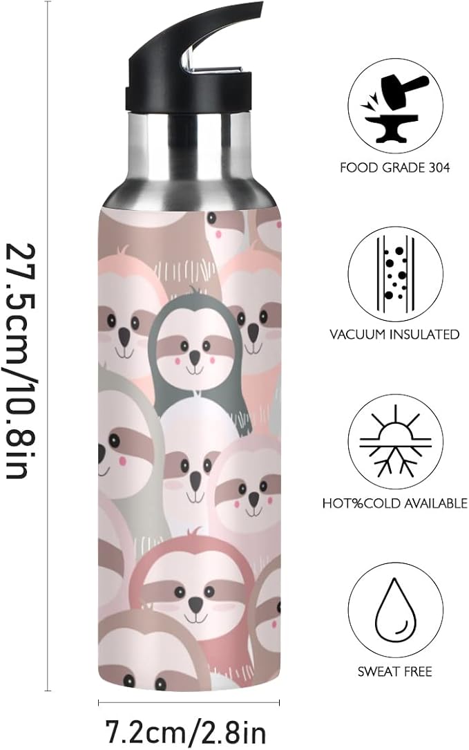 MNSRUU Insulated Water Bottle with Straw, Rainbow and Unicorns Stainless Steel Flasks for Sports Cycling Hiking School