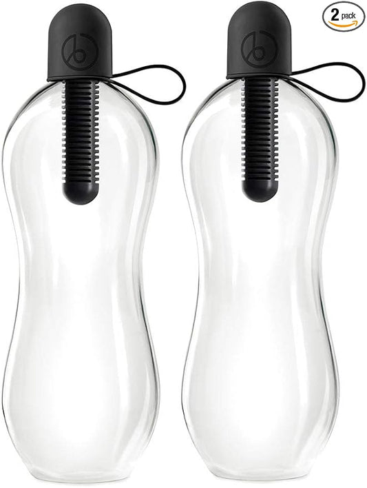 Bobble Classic Water Bottle, Filtered Water, BPA-Free Reusable Bottle, Soft Touch Carry Cap with Replaceable Carbon Filter for Sustainable Water and Hydration 34 oz - 2 Pack (Black)