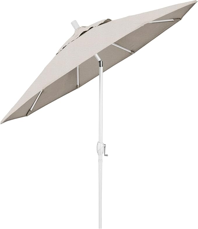 California Umbrella 7.5' Round Aluminum Market Umbrella, Crank Lift, Push Button Tilt, White Pole, Woven Granite Olefin