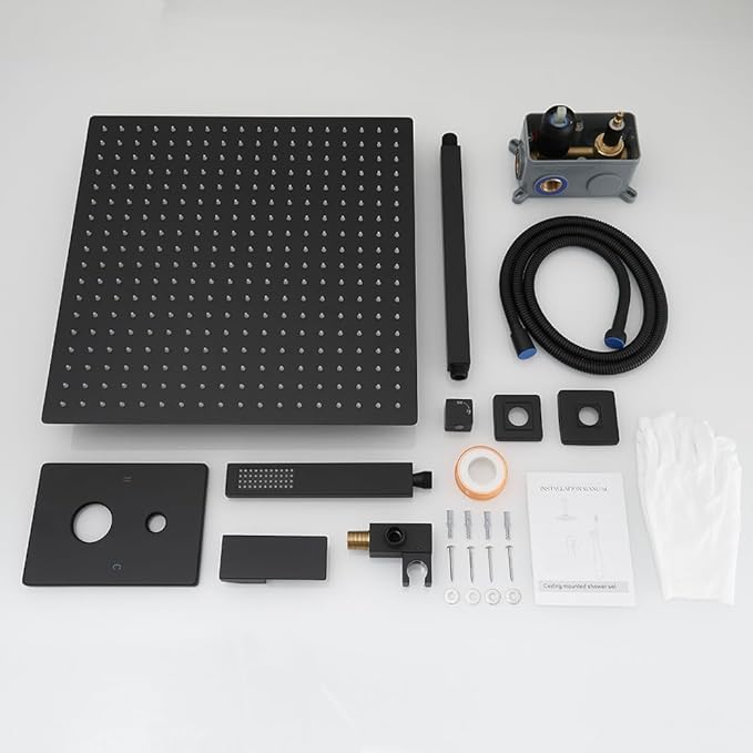 Matte Black Shower System Bathroom 16 Inch Rain Shower Head Ceiling Mount with Handheld Luxury High Pressure Shower Combo Set Shower Faucet Rough-in Valve Body and Trim Included