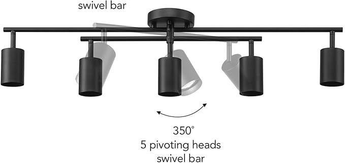Globe Electric 64000052 5-Light Track Lighting, Center Swivel Bar, Matte Black, Ceiling Light, Track Light Heads, Pivot Shades, Track Ceiling Light, Track Lighting Kit, 5 Bulb Kitchen Light