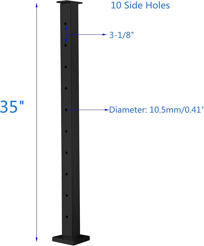 Cable Railing Post - Stainless Steel Square Fence Post for Deck Cable Railing System (36" Level-drilled-4 Pack, Black)