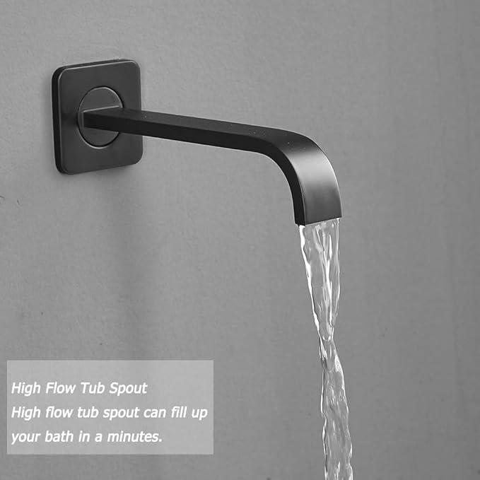 Matte Black Shower Faucet Set with Tub Spout Bathroom Rainfall 12 Inch Shower Head System with Handheld Single Handle Shower Trim Kit with Rough-in Valve