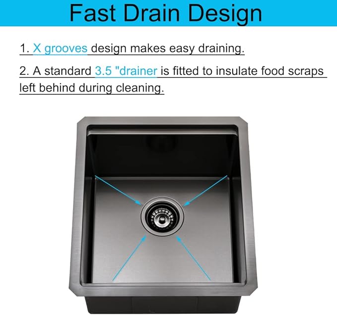 Black Undermount Bar Sink, 15 x 17 Inch Black Stainless Steel Undermount Kitchen Sink Single Bowl 16 Gauge Wet Bar Prep Basin