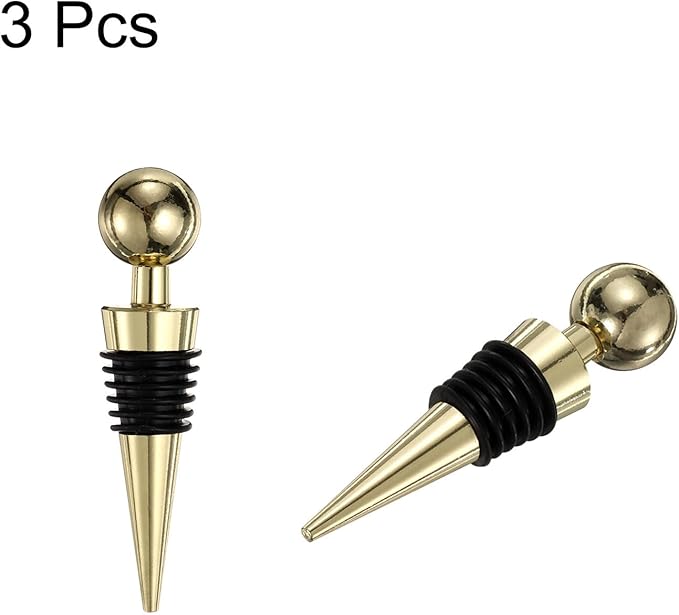 uxcell 3 Pcs Wine Bottle Corks, Vacuum Wine Bottle Stopper, Wine Stopper with Rubber Reusable Wine Corks, Suitable for Standard Bottle, Gold