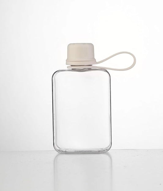 Flat Water Bottle Travel Flask Portable 8.2 oz BPA Free Tritan Square Water Bottles Leakproof Slim Water Bottle for Purse Travel Pocket Sports Fitness (White, 8.2 OZ)