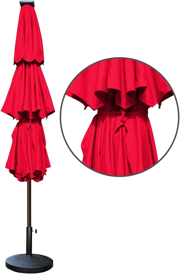 EliteShade USA 10-Year-Non-Fading Solar 9ft 3 Tiers Market Umbrella with 80 LED Lights Patio Umbrellas Outdoor Table with Ventilation,Logo Red