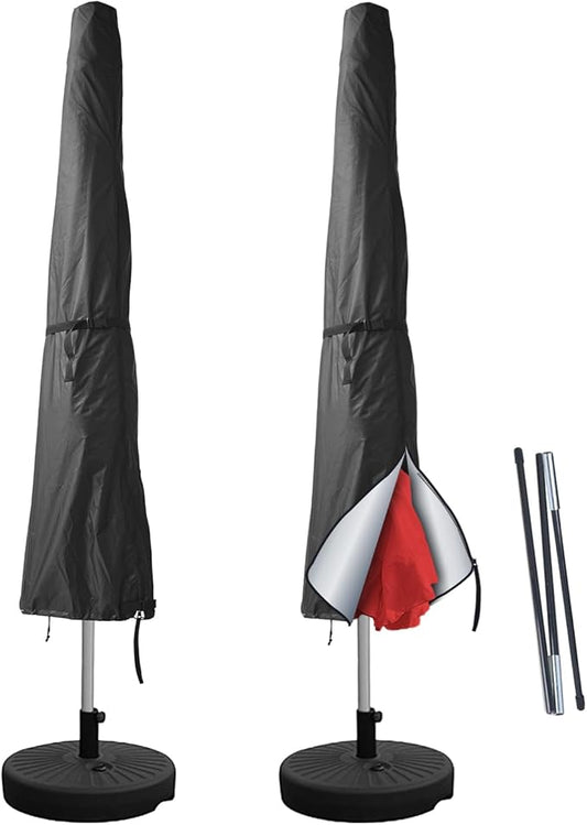 Patio Umbrella Cover,420D Waterproof Outdoor Umbrella Cover Garden Market Parasol Covers (Black, Fits Market Umbrella Up to 12 Feet DIA)