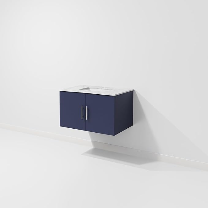 Sonoma 30 in. W x 22 in. D Navy Blue Bath Vanity and Carrara Marble Top