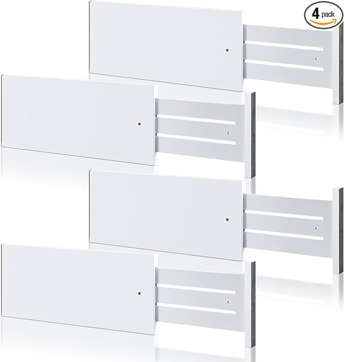 4 Pcs Deep Bamboo Drawer Dividers, Deep Kitchen Dresser Drawer Organizer with Spring Loaded for Clothes, Adjustable Expandable from 15-22 Inch(6 Inch,White)