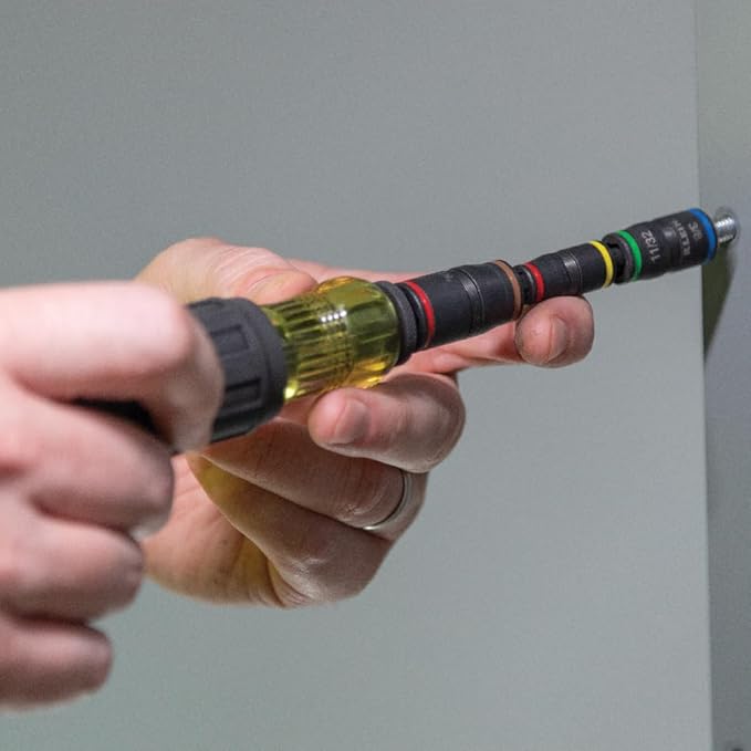 Klein Tools 32907 Impact Driver, 7-in-1 SAE Impact Socket Set, Flip Socket Set with 1/4, 5/16, 11/32, 3/8, 7/16 and 1/2-Inch Nut Driver Sizes and 1/4-Inch Bit Holder, 5-Inch Shaft