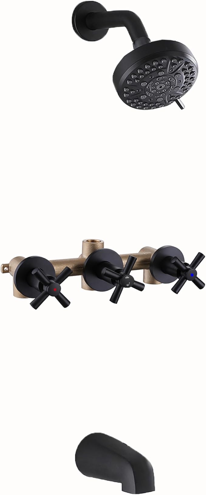 3 Handle Tub Shower Faucet Matte Black, Bathtub Shower Faucet Set With Tub Spout, Tub and Shower Trim Kit with Valve