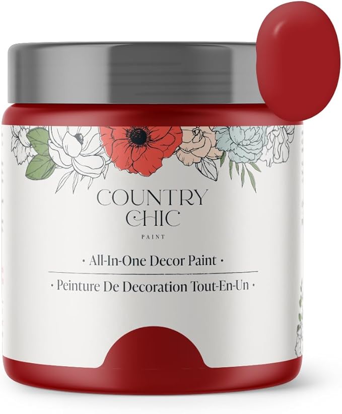 Country Chic All-in-One Chalk Paint for Furniture, Cabinets, Home Decor, Eco-Friendly, Matte Finish, Built-In Primer & Top Coat for Wood, Metal - Poppy (Bright Red) - 8 oz (237 ml)