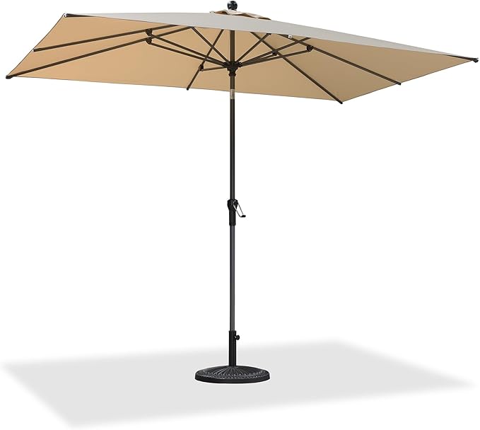 PURPLE LEAF 10' x 6.5' Rectangular Patio Umbrella Outdoor Table Umbrella Aluminum Frame Market Umbrella Sun Umbrella with 8 Sturdy Ribs & Tilt for Garden Deck Lawn & Pool Beige