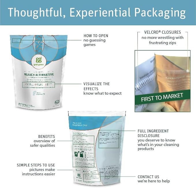 Grab Green Bleach Alternative Pods, 60 Count, Chlorine Free, Fragrance Free, Plant and Mineral Based, Laundry Booster to Brighten Whites, Removes Stains, Neutralizes Odors