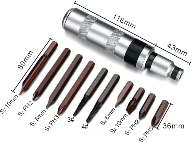 1/2" Hand Manual Reversible Impact Driver Set Extractor-12 PCS Impact Screwdriver S2 Steel Much More Durable Disengage Rusted Fasteners (Long Impact Screwdriver)