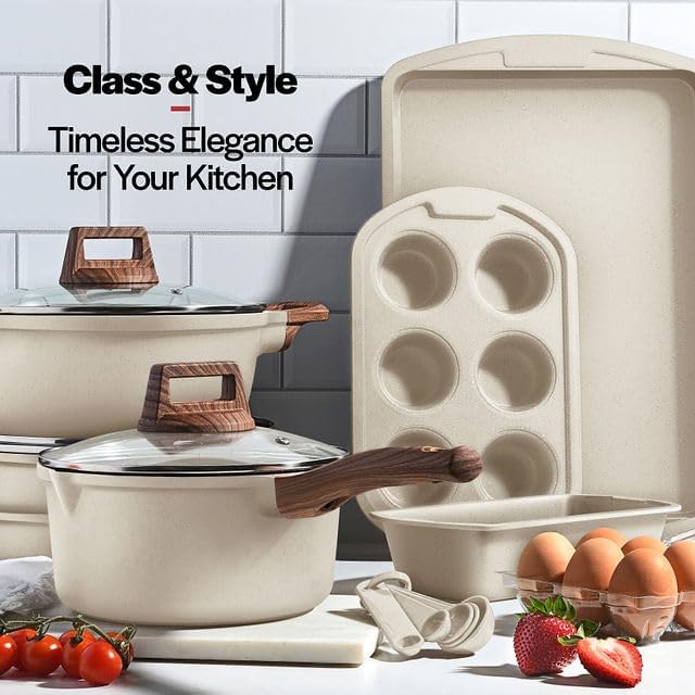 Bakken-Swiss 20-Piece Kitchen Cookware Set – Granite Non-Stick – Eco-Friendly – for All Stoves & Oven-Safe