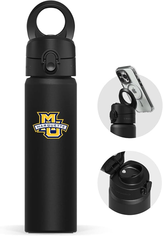 RHINOSHIELD AquaStand Magnetic Bottle 23 oz | Stainless Steel Insulated Sport Bottle w/MagSafe Handle, Adjustable Tripod, Rounded Spout & Leak-Proof - Marquette University - Marquette Yellow