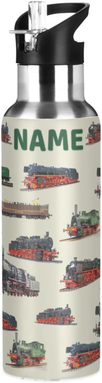 Train Stainless Steel Water Bottle with Straw Lid - 20 Oz Sports Insulated Water Bottle Thermos for Sport Gym Outdoor Travel School