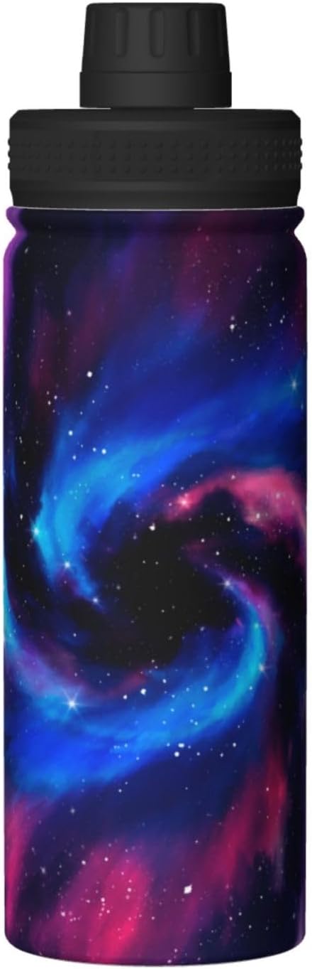 Cerburny Water Bottle 18 oz Blue Pink Galaxy Stainless Steel Insulated Bottles With Handle Leak Proof Gym Sport Water Jug For Men Women Adults