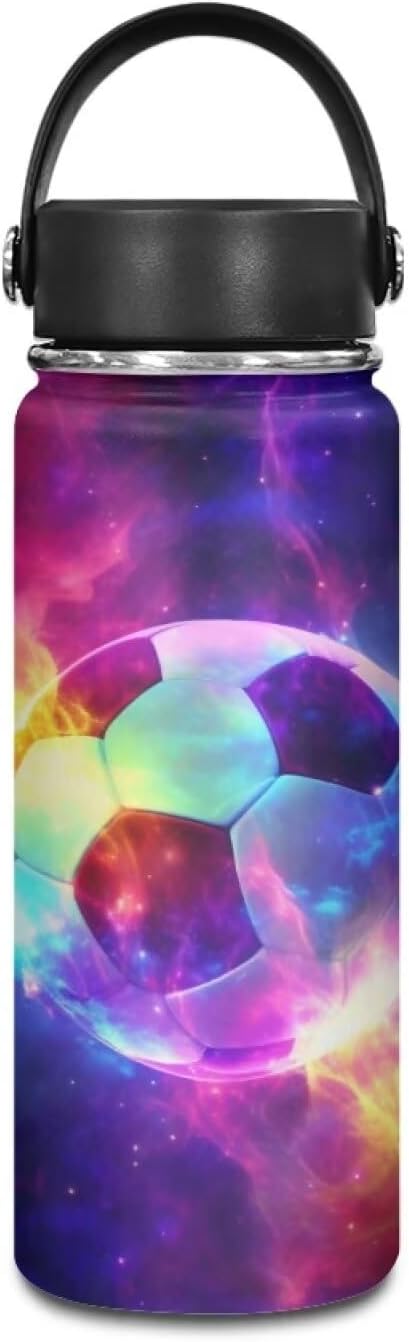 Galaxy Soccer Insulated Water Bottle Stainless Steel Leak Proof Vacuum Easy to Clean Lightweight Keeps Cold and Hot Great for Travel Hiking Biking Running,18 Oz