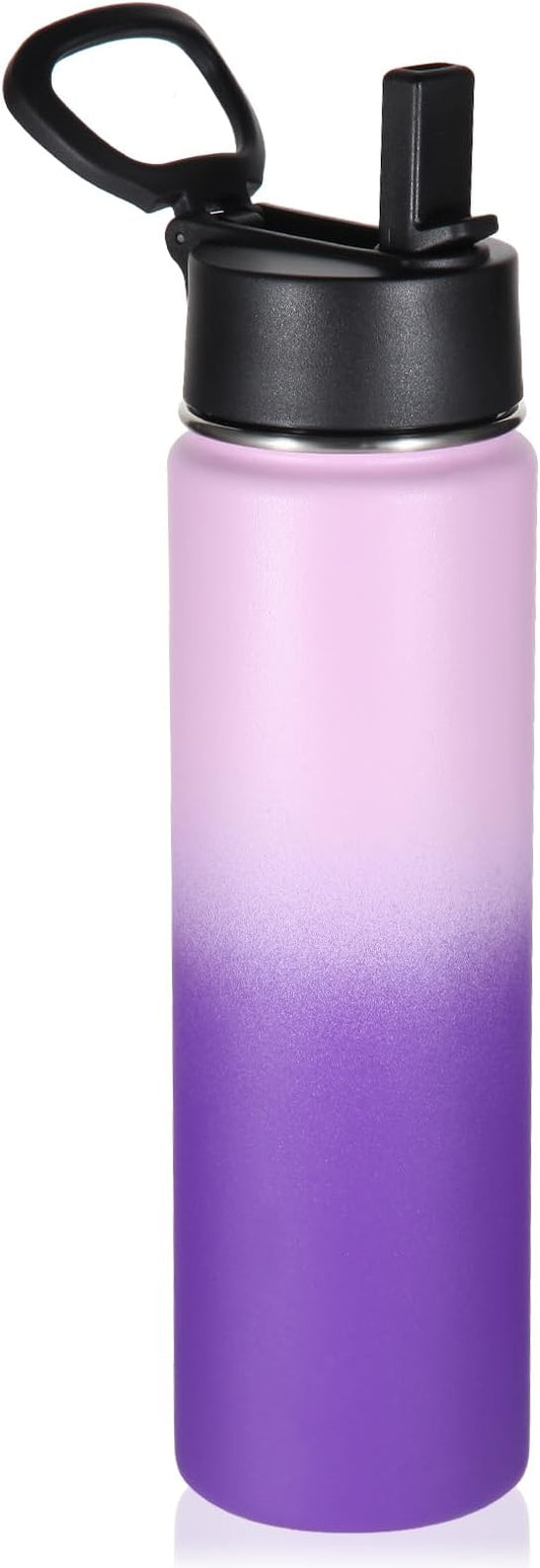 Volhoply 24 Ounce Insulated Water Bottle With Straw Lid,Stainless Steel Wide Mouth Sport Bottles With Handle,Double Wall Vacuum Thermos keep Cold,Reusable Travel Thermal Cups For Holder(Lavender,1)