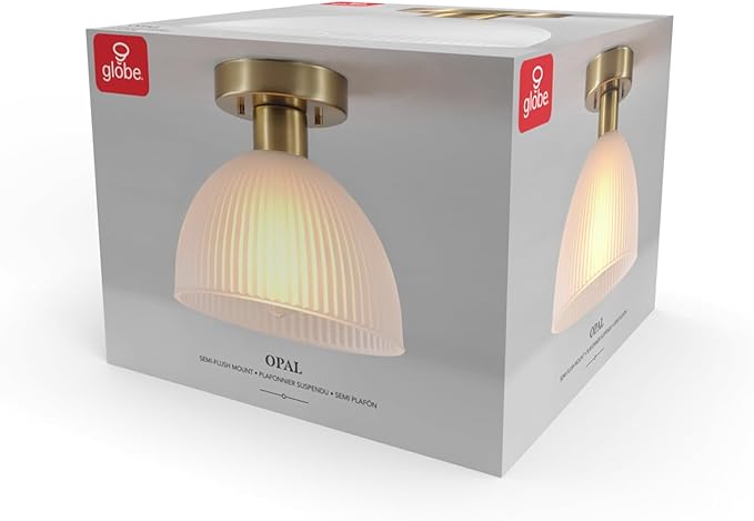 Globe Electric 1-Light Semi-Flush Mount Ceiling Light, Matte Brass, Frosted Ribbed Glass Shade, Home Improvement, Dining Room, Kitchen