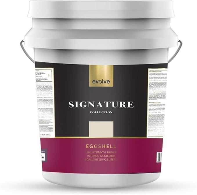 EVOLVE Signature Paint & Primer: Luxury Paint & Primer for Indoor & Outdoor Surfaces, Minimal Odor, Eggshell Sheen (Canvas White, 5 Gallon)