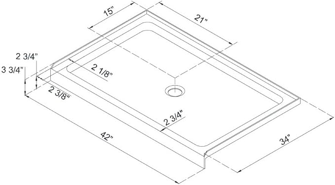 DreamLine SlimLine 34 in. D x 42 in. W x 2 3/4 in. H Center Drain Single Threshold Shower Base in Black, DLT-1134420-88