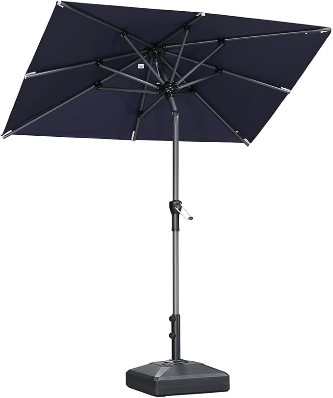 PURPLE LEAF 6' x 4' Rectangular Patio Umbrella Outdoor Table Umbrella Aluminum Frame Market Umbrella Sun Umbrella with 8 Sturdy Ribs Tilt for Garden Deck Lawn Pool Navy Blue