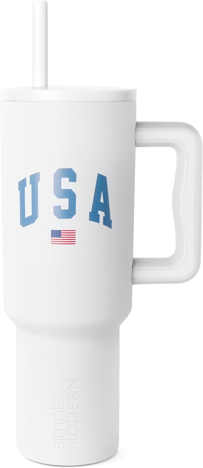 Simple Modern 40 oz Tumbler with Handle and Straw Lid | 4th of July Insulated Reusable Stainless Steel Water Bottle Travel Mug Cupholder Use | Gifts for Women Men Him Her | Trek Signature | USA