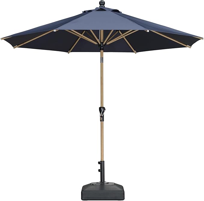 PURPLE LEAF 10 Feet Patio Umbrella Outdoor Table Umbrella Aluminum Round Market Umbrella with Push Button Tilt & 8 Sturdy Ribs and Crank Commercial Sun Umbrella for Garden Patio Balcony, Navy Blue