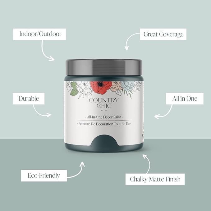 Country Chic All-in-One Chalk Paint for Furniture, Cabinets, Home Decor, Eco-Friendly, Matte Finish, Built-In Primer & Top Coat for Wood, Metal - Jitterbug (Dark Teal) - Pint 16 oz (475 ml)