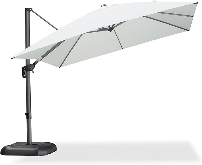 PURPLE LEAF 10 Feet Patio Umbrella Outdoor Cantilever Square Umbrella Aluminum Offset Umbrella with 360-degree Rotation for Garden Deck Pool Patio, White