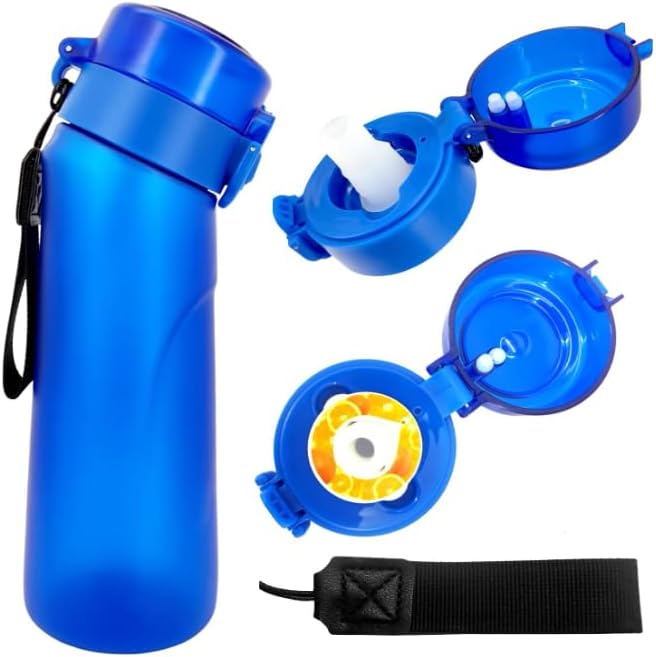 Generic Flavored Water Bottle, 750ML Scent Water Bottle with Air Water Flavour Pod,Leak Proof Sports Water Cup with Straw,Fruit Fragrance Water Bottle Suitable for Outdoor Sports 2024., Blue