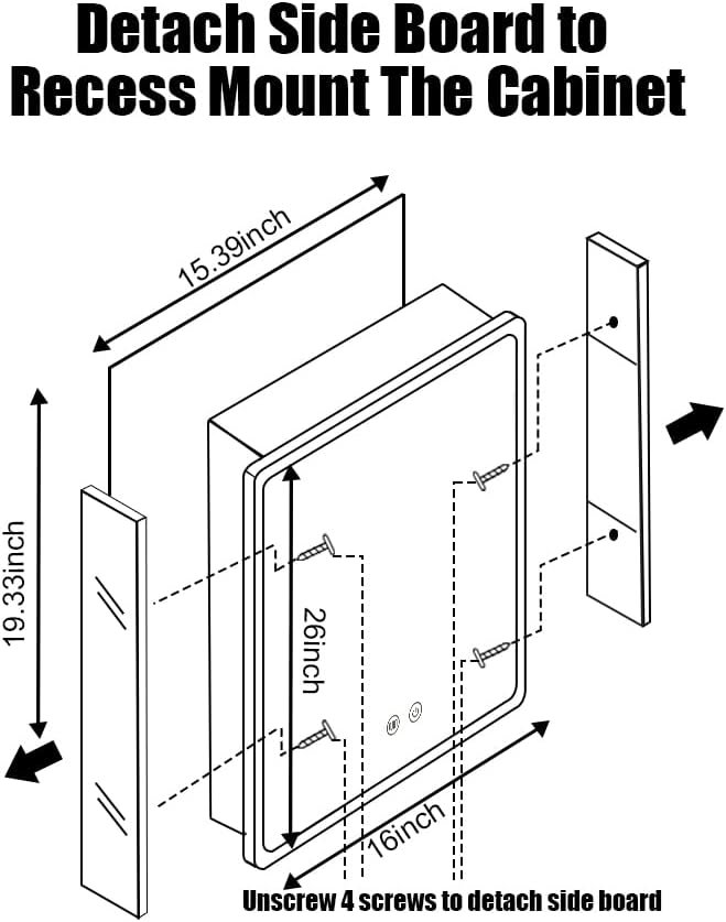 16×26inch Medicine Cabinet,Mirror Cabinet with Beveled Mirror,Solf Close Hinge,Brushed Metal Framed,Detachable Side Plate for Recess Mount or Surface Mount,Black