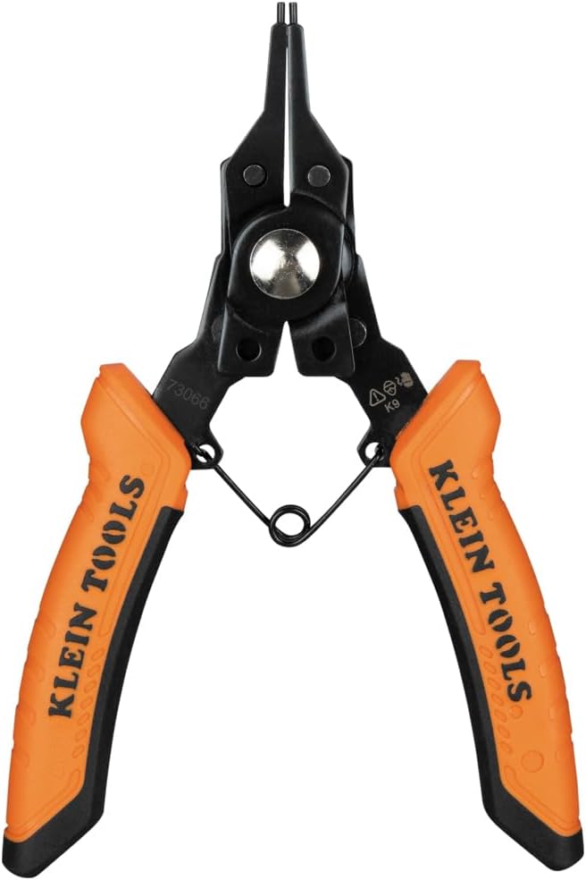 Klein Tools 73066 Convertible Snap Ring Pliers, 6 in-1 Internal and External Modes, Interchangeable Heads with Straight, 45- Degree and 90-Degree Angles