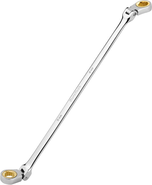 DURATECH 8 * 9 mm Extra Long Anti-Slip Flex-Head Ratcheting Wrench, Metric, CR-V Steel