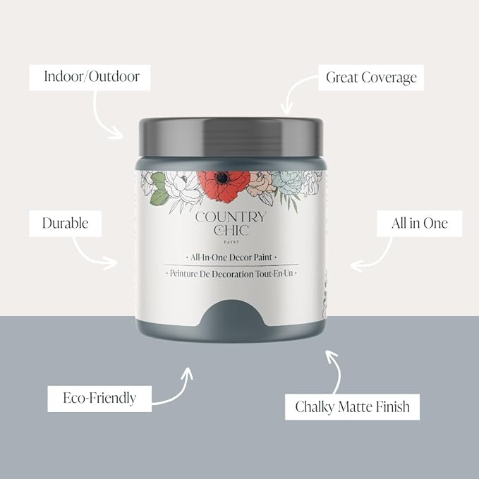 Country Chic All-in-One Chalk Paint for Furniture, Cabinets, Home Decor, Crafts, Eco-Friendly, Matte Finish, Built-In Primer & Top Coat for Wood, Metal - Daydreamer (blue) Pint (16 oz)