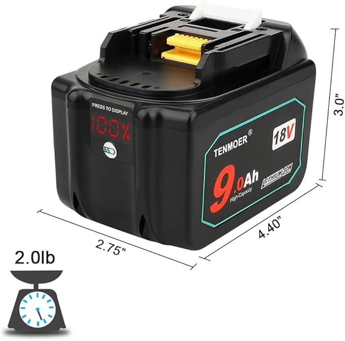 18V 9.0Ah BL1890 Replacement Battery Compatible with Makita 18V BL1830B BL1860B Cordless Drill with LED Screen Display,2-Pack