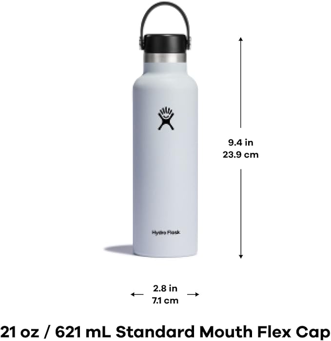 Hydro Flask Stainless Steel Standard Mouth Water Bottle with Flex Cap and Double-Wall Vacuum Insulation