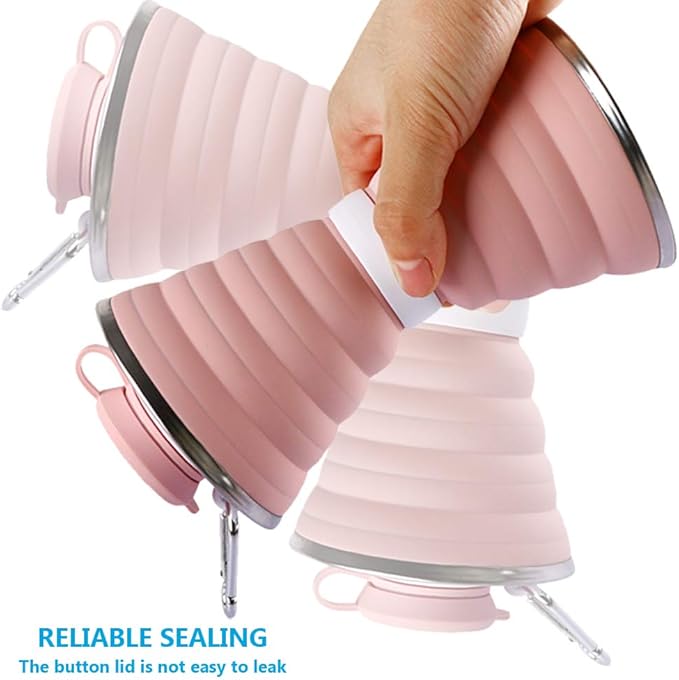 Collapsible Water Bottle, Camping Cup With Carabiner, Reuseable Silicone Foldable Leak Proof Portable Sports Travel Water Bottles For Outdoor, Travel Gym Hiking, BPA Free, Cycling Cups with Carabiner