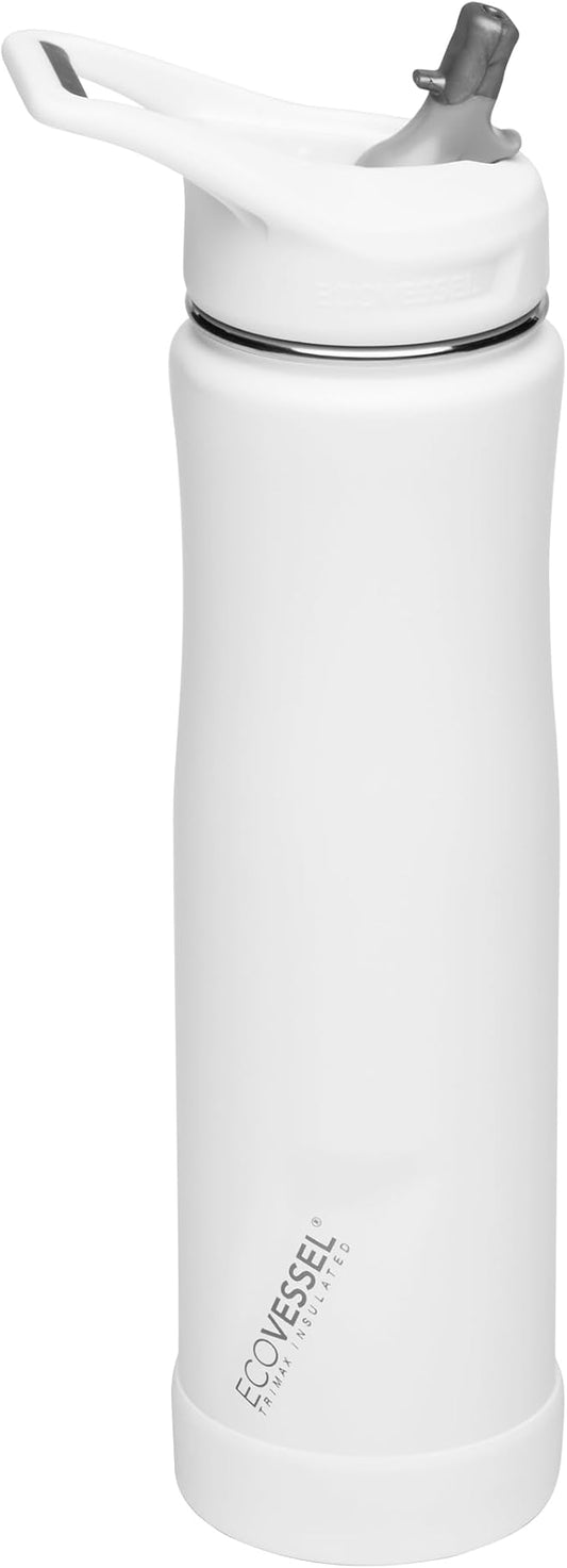 EcoVessel Summit, Insulated Stainless Steel Water Bottle with Straw and Handle Flip Top Lid and Silicone Bottle Bumper – 24 ounces (Winter Storm)
