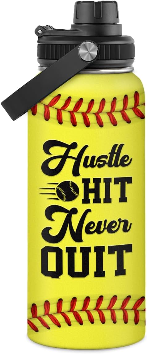 SANDJEST Softball Water Bottle 32oz Stainless Steel Insulated Bottles for Men Women Sports Lovers Fan Players Coach - Softball Gifts for Birthday Christmas