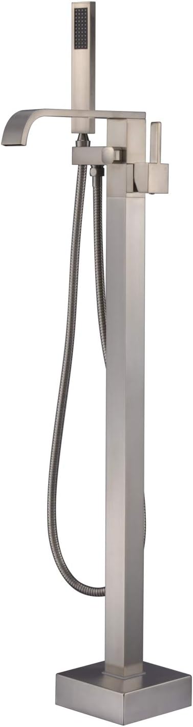 Freestanding Bathtub Faucet Tub Filler Brushed Nickel Floor Mount Faucets Brass Single Handle with Hand Shower