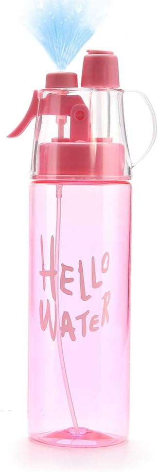 Emopeak 580ML Misting Water Bottle, 20OZ Sports Water Bottle with Spray Mist for Outdoor Hydration, BPA-Free Mist Water Bottle (Pink Transparent, 580ml/20oz)