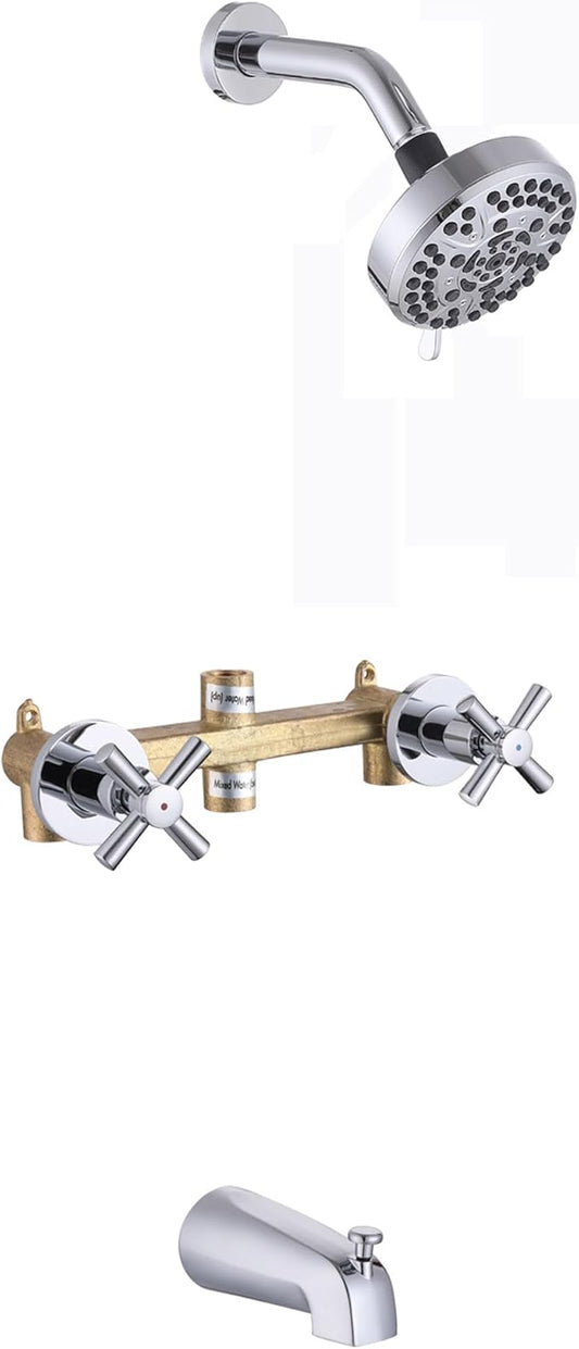 2 Handle Tub Shower Faucet Bathtub Shower Faucet Set, Tub and Shower Trim Kit Chrome Wall Mounted